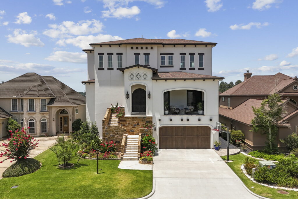 Mediterranean Style New Home and Geometric Pool in Bentwater of Lake Conroe, Texas