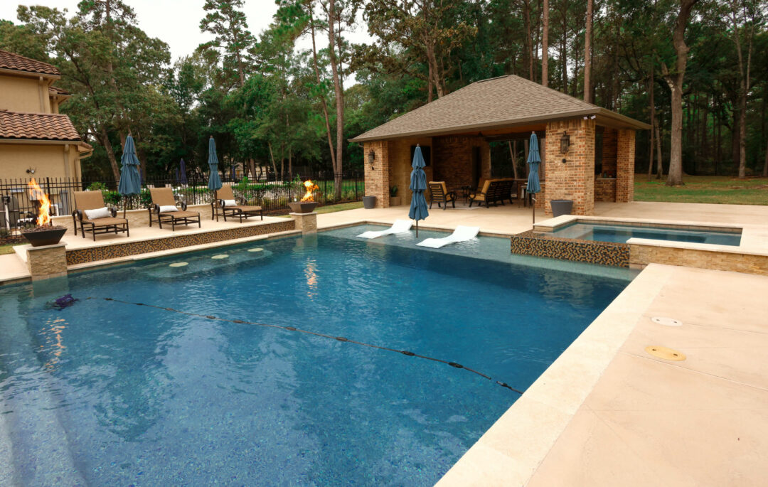Resort Style Geometric Pool and Outdoor Living Space in Benders Landing Estates of Spring, Texas