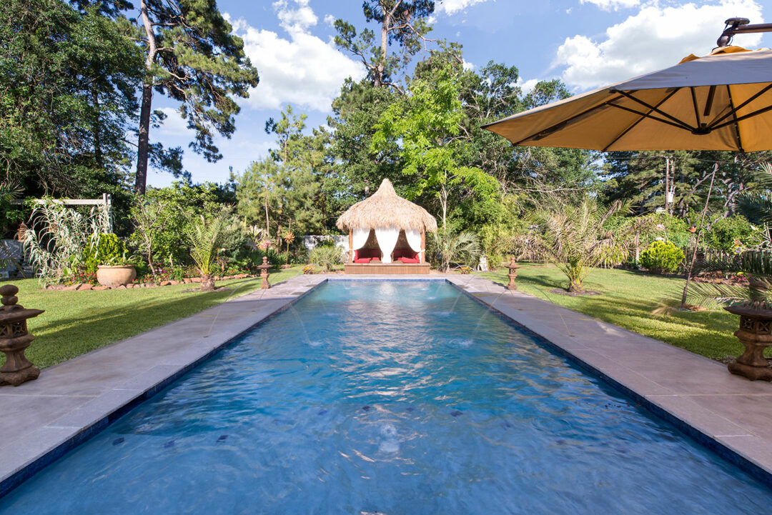 Geometric Pool and Palapa in Timbergreen of Magnolia, Texas