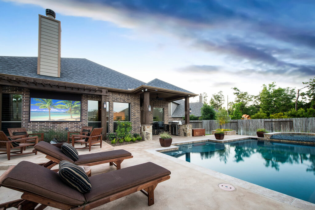 Geometric Pool and Outdoor Kitchen in Spring Trails of Spring, Texas